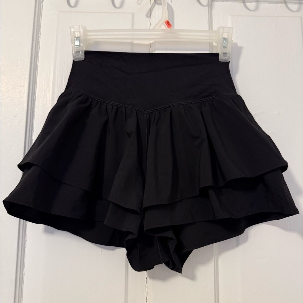 Black Offline Ruffled Athletic Shorts